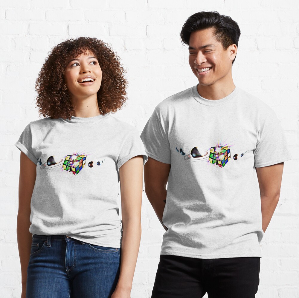 Rubik Würfel-Sonnensystem-Planeten-fantastisches Entwurfs-T-Shirt