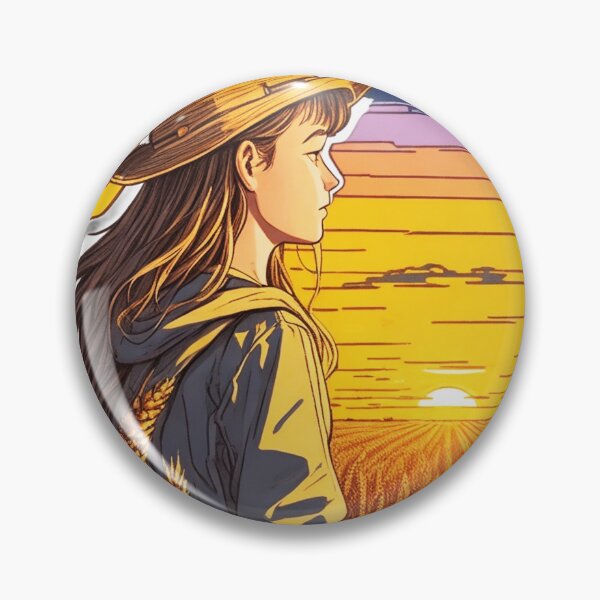 Item preview, Traveler Girl Watching Retro Sunset over Wheat Field designed and sold by Ridiculam Toga.