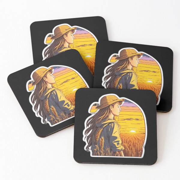 Item preview, Traveler Girl Watching Retro Sunset over Wheat Field designed and sold by Ridiculam Toga.