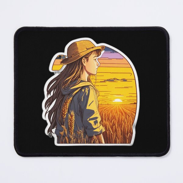 Item preview, Traveler Girl Watching Retro Sunset over Wheat Field designed and sold by Ridiculam Toga.