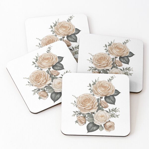 Item preview, cream Floribunda roses with a buds and sliver green leaves. designed and sold by Debsgiftware Ward.