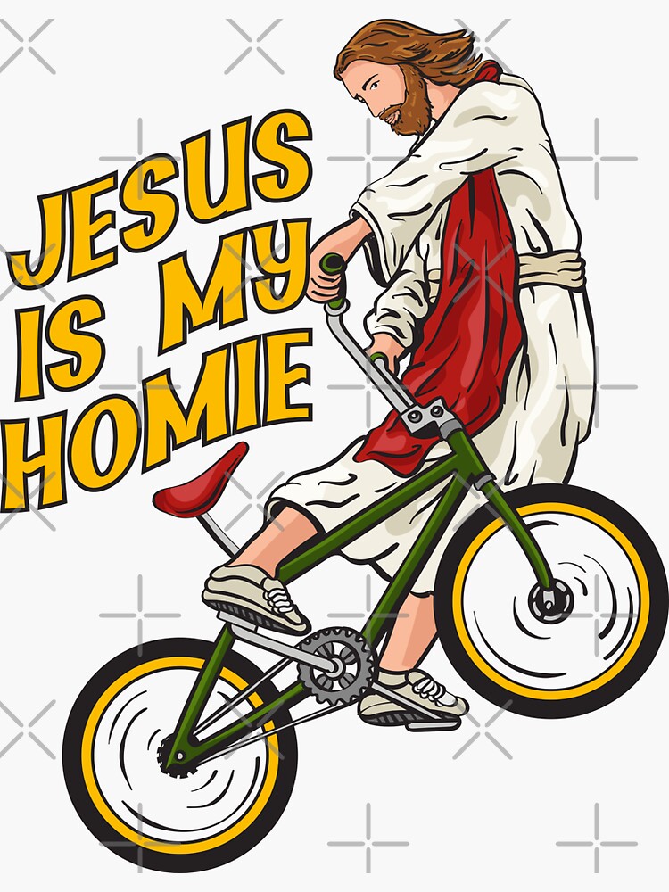 Thumbnail 3 of 3, Sticker, Jesus on BMX designed and sold by ChristlikeMerch.