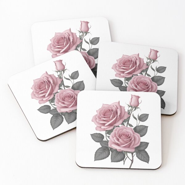 Item preview, 2 Hybrid tea roses with a bud and sliver green leaves. designed and sold by Debsgiftware Ward.