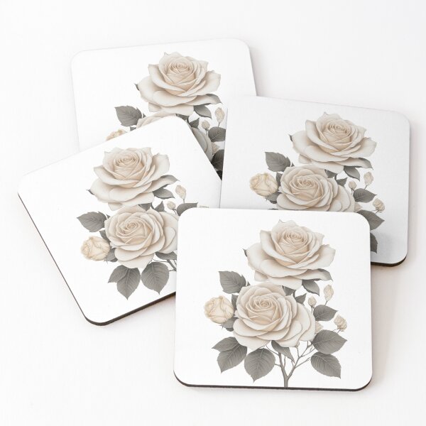 Item preview, 2  cream Hybrid tea roses with buds and sliver green leaves. designed and sold by Debsgiftware Ward.