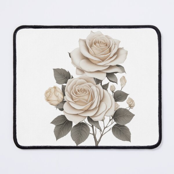 Item preview, 2 cream Hybrid tea roses with buds and sliver green leaves. designed and sold by Debsgiftware Ward.