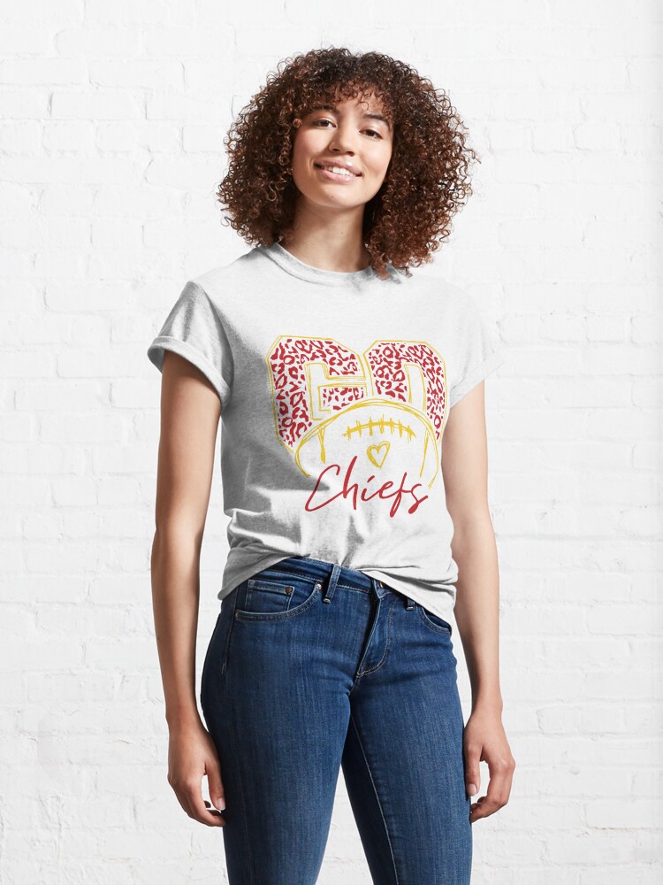 Kansas City Chiefs Football Heart Leopard Shirt Ladies Tee