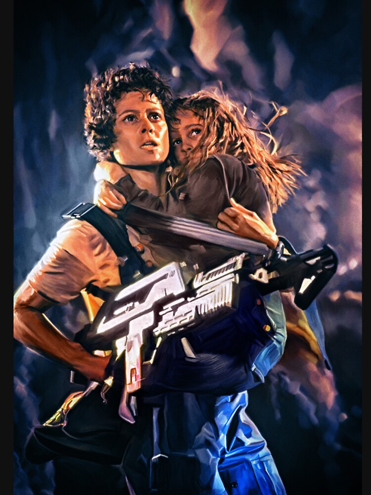 Sigourney Weaver as Ellen Ripley in Aliens movie. Digital artwork print  wall poster. Alien fan art gift. | Premium T-Shirt