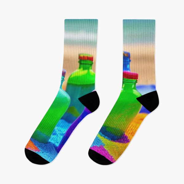 Item preview, Rainbow of Bottles on the Beach. Super decorative colorful design designed and sold by BRINDELEGARD.