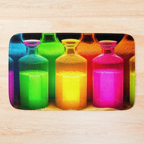 Item preview, Colorful bottles in the sand on a black background. Beautiful and elegant designed and sold by BRINDELEGARD.