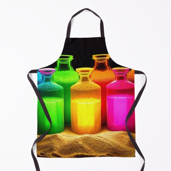 Item preview, Colorful bottles in the sand on a black background. Beautiful and elegant designed and sold by BRINDELEGARD.