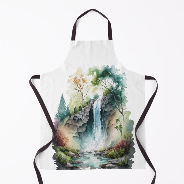 Item preview, Waterfall Falling off a Cliff in Nature Watercolor designed and sold by StephanieWard.