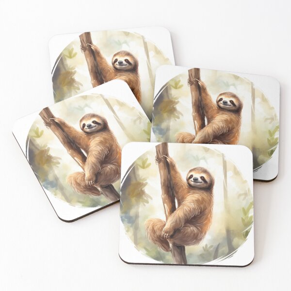 Item preview, Sloth watercolor on branch in forest designed and sold by QTmals.