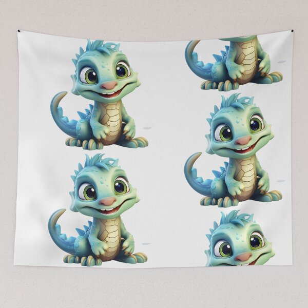 Item preview, Cartoon of very cute baby dragon in light azure designed and sold by AI-Only Creations.