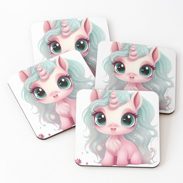 Item preview, A cute unicorn with shiny eyes in light turquoise and pink designed and sold by AI-Only Creations.