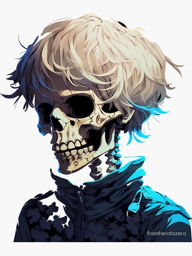 Black and white anime-style cyborg skull on Craiyon