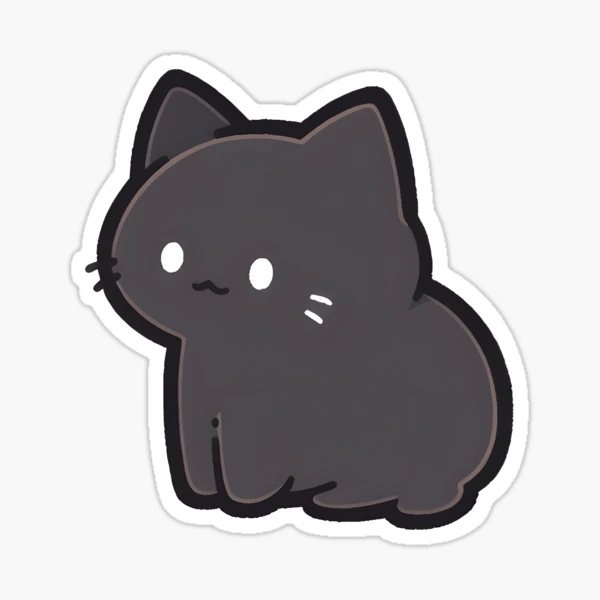 Cute Round Kawaii Black Cat Sticker #cute #cats #kawaii #style #cat #Sticker