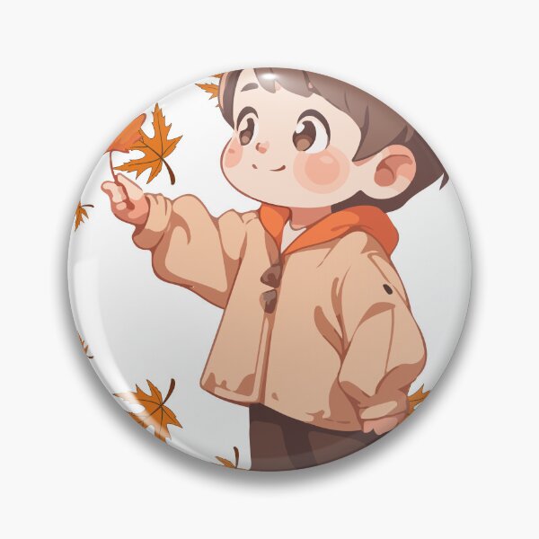 Item preview, boy dressed in a wool scarf and his cheeks pink from the cold, having fun jumping into the piles of golden leaves designed and sold by Dearfashion.