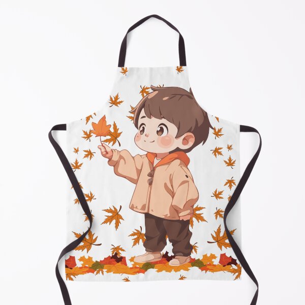 Item preview, boy dressed in a wool scarf and his cheeks pink from the cold, having fun jumping into the piles of golden leaves designed and sold by Dearfashion.
