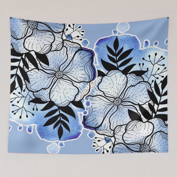 Item preview, Dark Blue Watercolor Flowers Duda designed and sold by BEATRIZKOBORI.