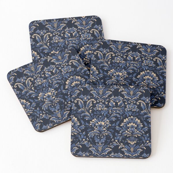 Artikelvorschau, Blau-beige-schwarzes Damastmuster entworfen und verkauft von NolineXpression.