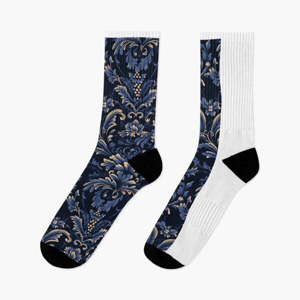 Artikelvorschau, Blau-beige-schwarzes Damastmuster entworfen und verkauft von NolineXpression.