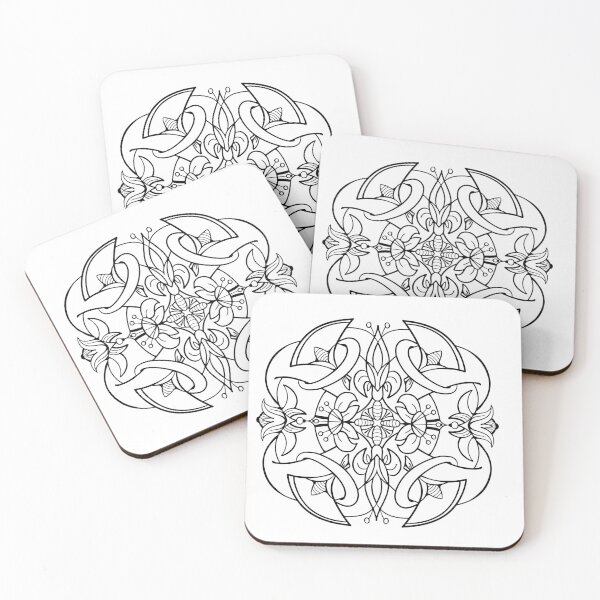 Item preview, Ornate black ink fantasy flowers square element designed and sold by VaskanianArt.