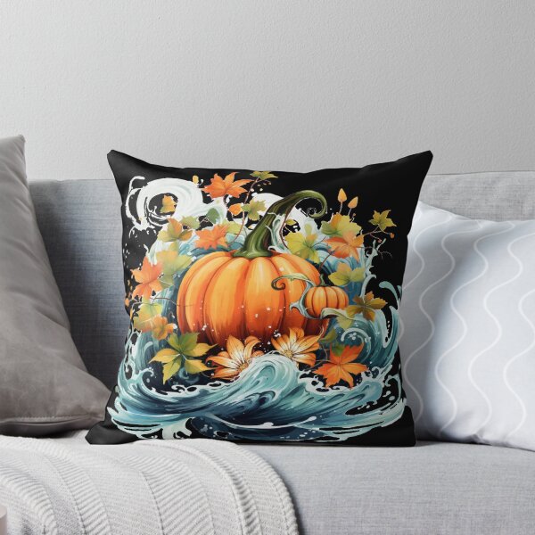 Artikelvorschau, Herbstkürbis in Wellen, Aquarellblumen, magisch entworfen und verkauft von TankandDPS.