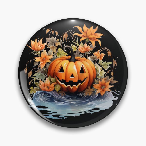 Item preview, jack o lantern Fall floral pumpkin in waves watercolor flowers magic  designed and sold by TankandDPS.