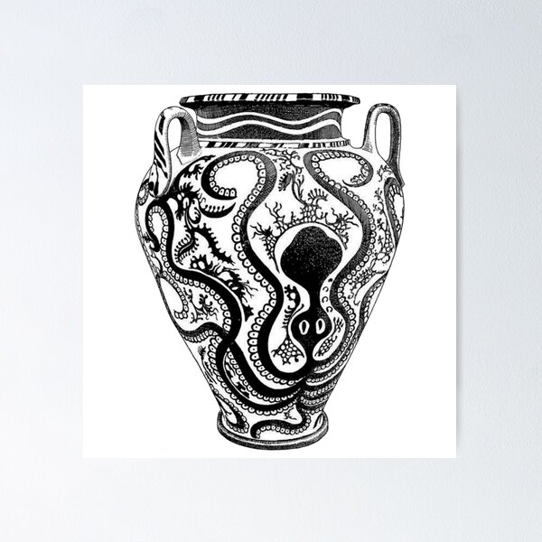 Greek Minoan Black and White Octopus Vase