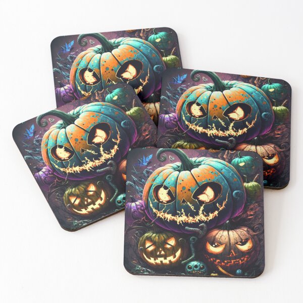 Item preview, Halloween blue red green purple orange turquoise yellow black glowing ghost pumpkins designed and sold by G-M-Designs.