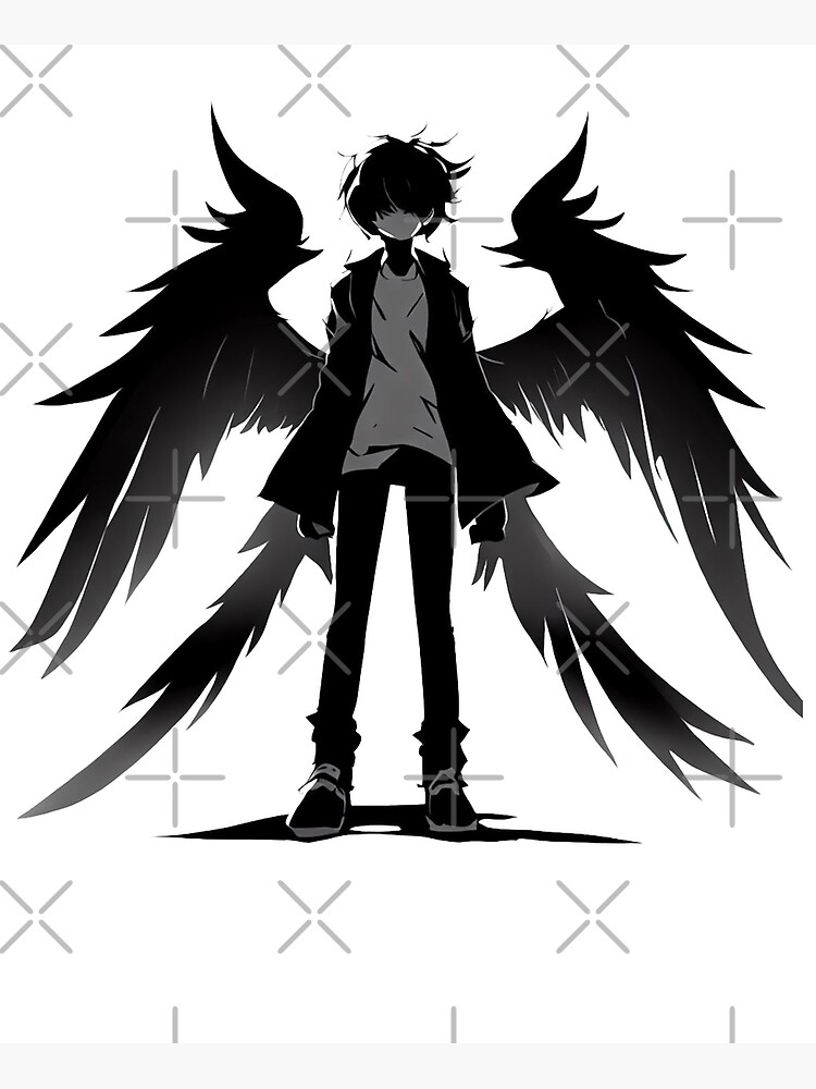 Anime boy, black wings, angel; Anime Guys