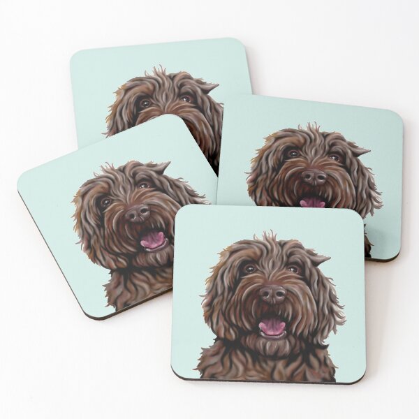 Chocolate Australian Cobberdog/Australian Labradoodle Coasters (Set of 4)