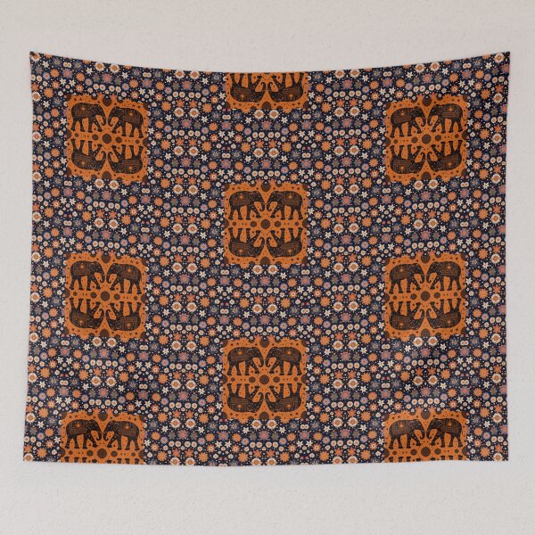 Item preview, India dessin with flowers and elephants designed and sold by Wilfried van Dokkumburg.