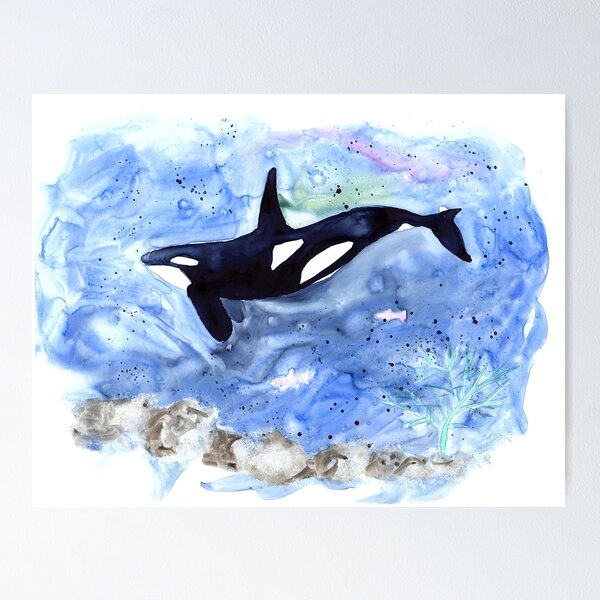 Orca whale in martini glass watercolor  Pin for Sale by Maryna Salagub