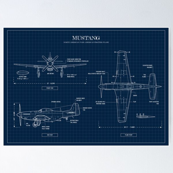 Item preview, Mustang: North American P-51D Horizontal (Navy Blueprint) designed and sold by BGALAXY.