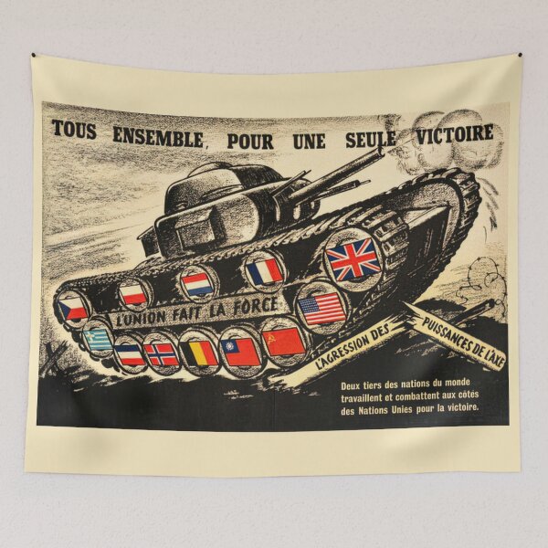 Item preview, French Allies World War Two Army Tank Propaganda Poster Art designed and sold by MilitaryMart.