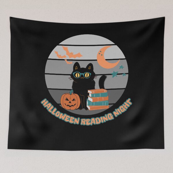 Item preview, Spooky Halloween Cat Reading Night designed and sold by SzymonC000zyArt.