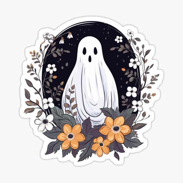 Artikel-Vorschau von Handgezeichneter gruseliger Halloween-Geist mit Blumen - Halloween-Design, designt und verkauft von Just-Flowers.