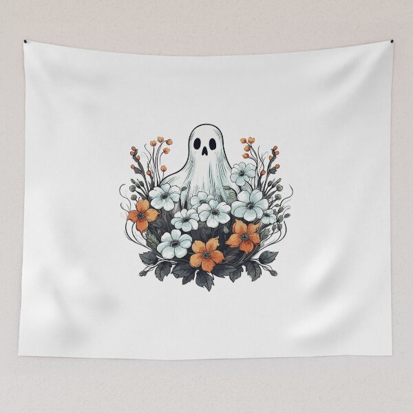 Item preview, Halloween Spooky Ghost between Flowers - Halloween Design designed and sold by Just-Flowers.