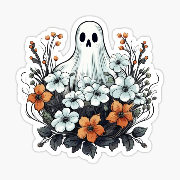 Artikel-Vorschau von Halloween-Gespenst zwischen Blumen - Halloween-Design, designt und verkauft von Just-Flowers.