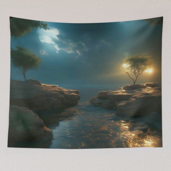 Item preview, Rocky sea coast in the light of night designed and sold by JaroDesign2023.