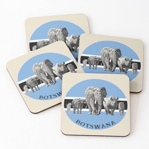 Item preview, Proudly Botswana Big 5 on Botswana Flag for Wildlife Fans designed and sold by Scotch Macaskill.