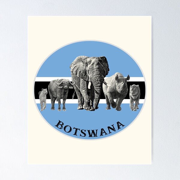 Item preview, Proudly Botswana Big 5 on Botswana Flag for Wildlife Fans designed and sold by Scotch Macaskill.