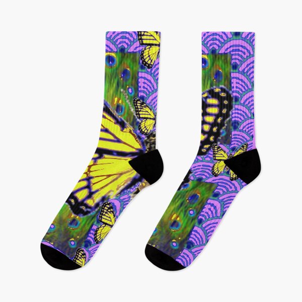 Item preview, YELLOW MONARCH BUTTERFLIES LILAC ABSTRACT ART designed and sold by sharlesart.