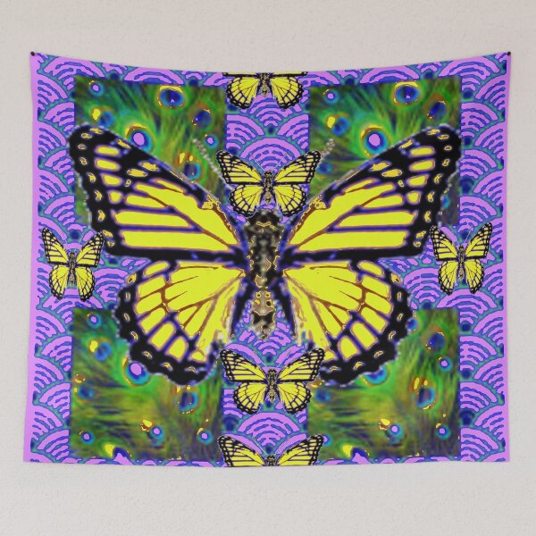 Item preview, YELLOW MONARCH BUTTERFLIES LILAC ABSTRACT ART designed and sold by sharlesart.