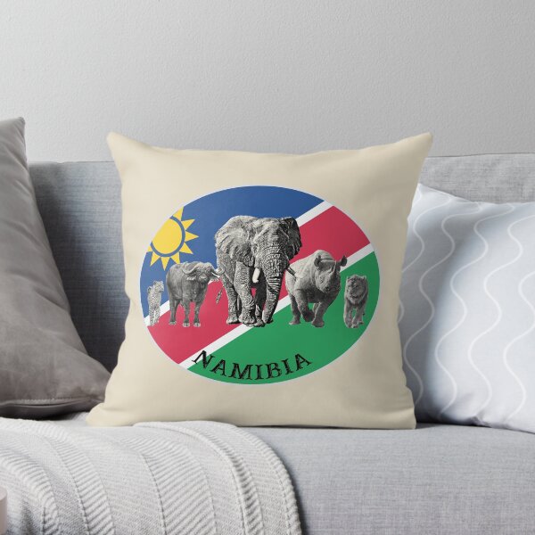 Proudly Namibia Big 5 on Namibia Flag for Wildlife Fans Throw Pillow