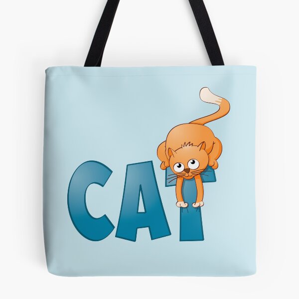 Item preview, Funny and colourful illustration of a cat sitting on the word cat. designed and sold by Stef Ringoot, cartoons and illustrations.