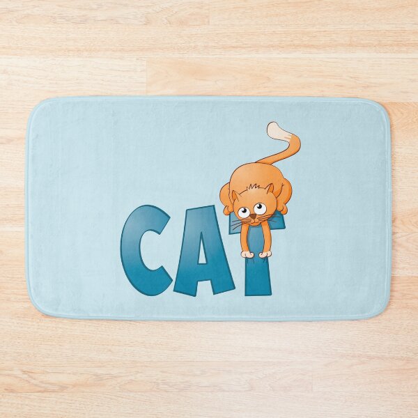 Item preview, Funny and colourful illustration of a cat sitting on the word cat. designed and sold by Stef Ringoot, cartoons and illustrations.