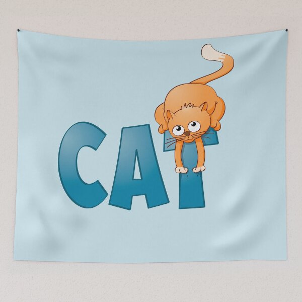 Item preview, Funny and colourful illustration of a cat sitting on the word cat. designed and sold by Stef Ringoot, cartoons and illustrations.