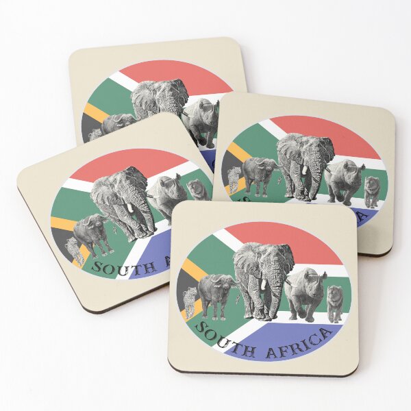 Item preview, Proudly South Africa Big 5 on South Africa Flag for Wildlife Fans designed and sold by Scotch Macaskill.